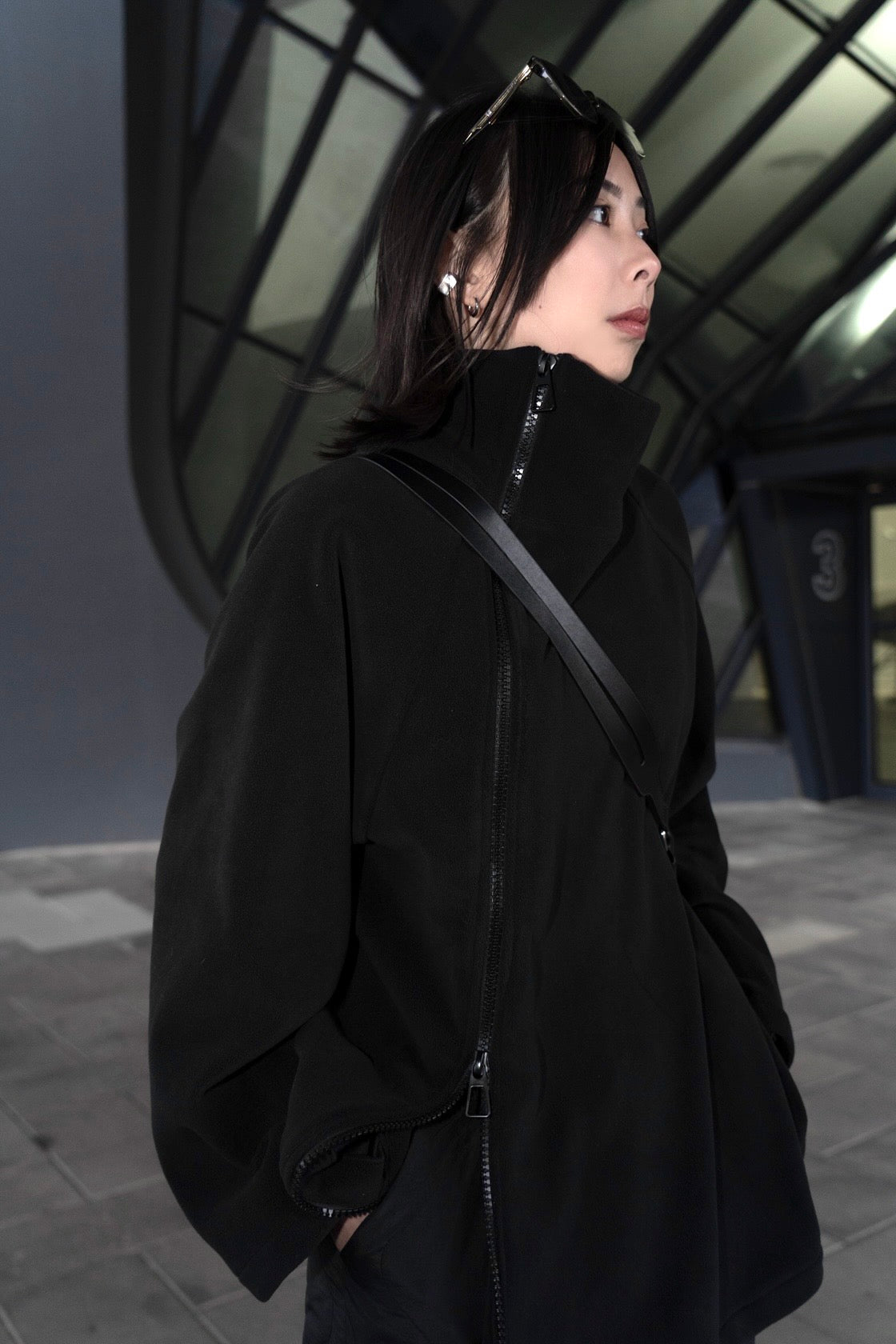 Black Elastic Side-Zip Jacket