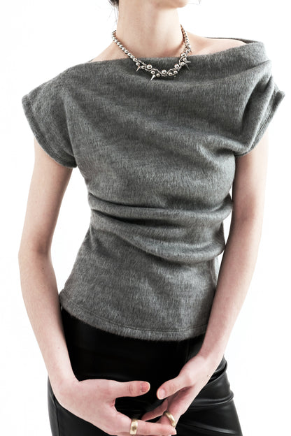 Wool Cropped Vest - Grey