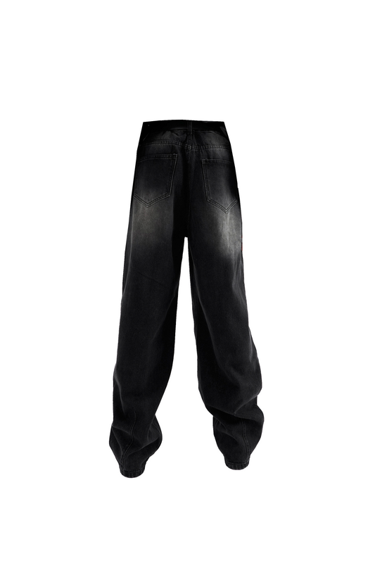 Washed Straight-Leg Jeans - Black